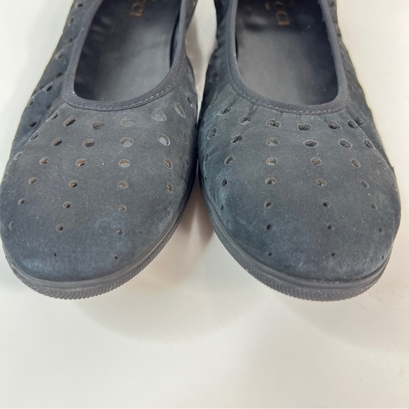 Sesto Meucci Diva Women’s Sz 9 Black Flats Perforated Skimmer Back Zipper Wedge - Picture 4 of 7